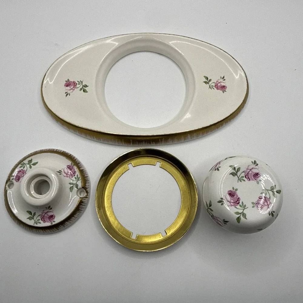 Vintage Hand Painted W/ Pink Roses And Gold Accents Porcelain Wall Knob On Board